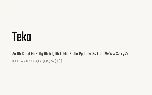 Teko specimen from Google Fonts