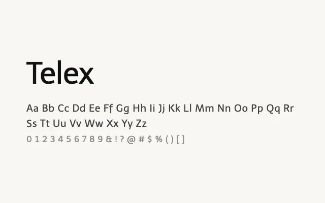 Telex specimen from Google Fonts