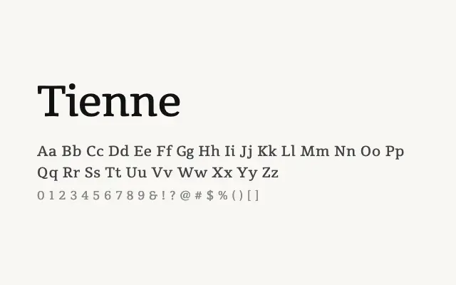 Tienne specimen from Google Fonts