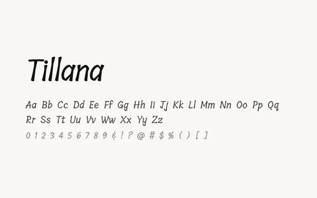 Tillana specimen from Google Fonts