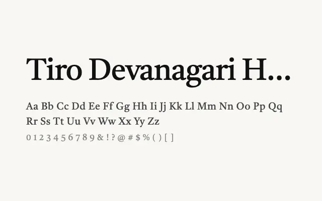 Tiro Devanagari Hindi specimen from Google Fonts