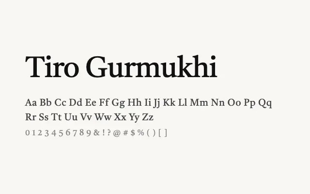 Tiro Gurmukhi specimen from Google Fonts