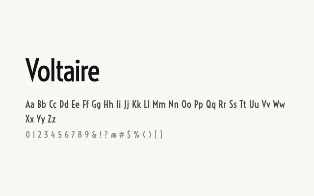 Voltaire specimen from Google Fonts