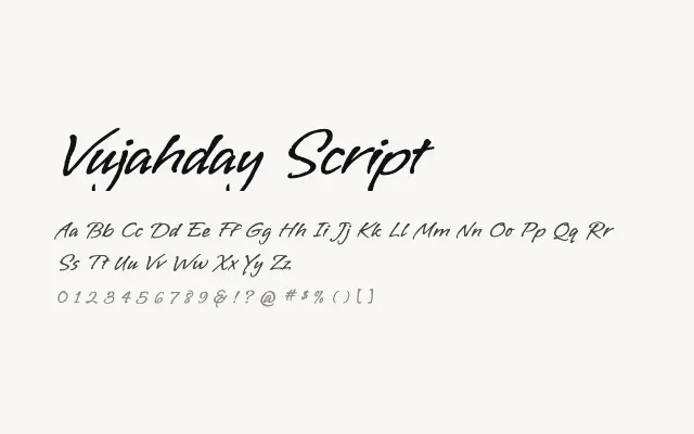 Vujahday Script specimen from Google Fonts