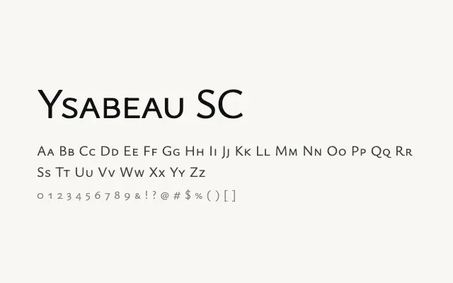 Ysabeau SC specimen from Google Fonts