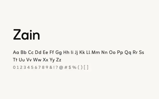 Zain specimen from Google Fonts