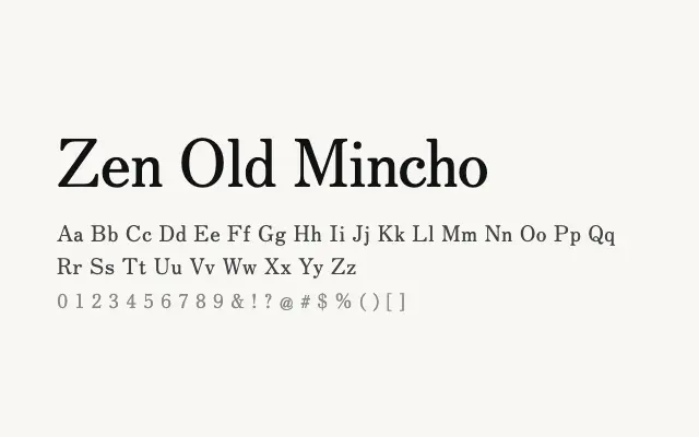 Zen Old Mincho specimen from Google Fonts