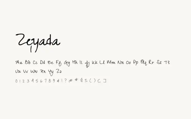 Zeyada specimen from Google Fonts