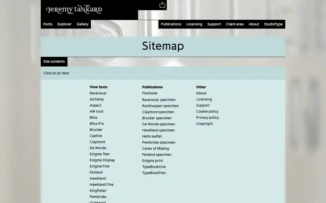 Sitemap specimen from Jeremy Tankard Typography