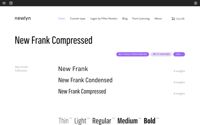 New Frank Compressed Italic specimen from Newlyn