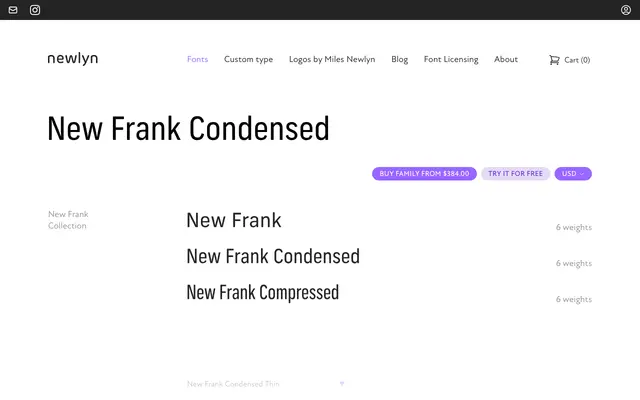 New Frank Condensed Italic specimen from Newlyn