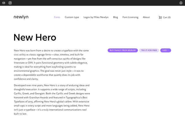 New Hero Italic specimen from Newlyn