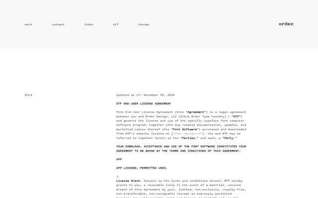 OTF EULA specimen from Order