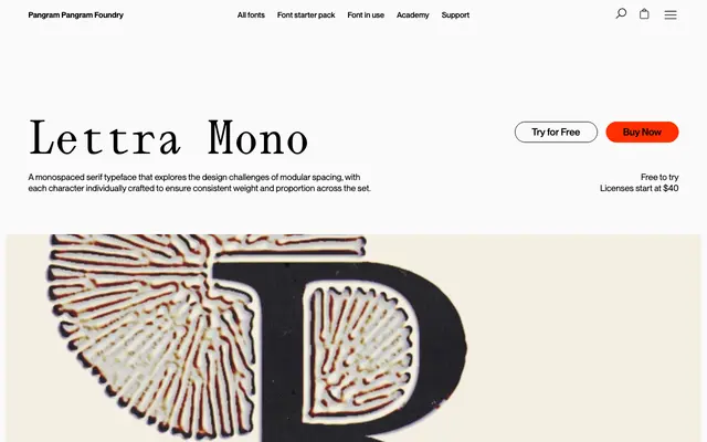 PP Lettra Mono specimen from Pangram Pangram Foundry
