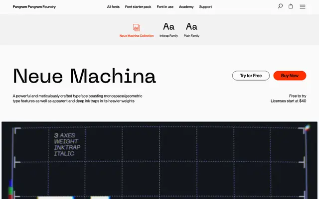 PP Neue Machina specimen from Pangram Pangram Foundry