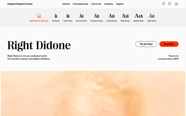 PP Right Didone specimen from Pangram Pangram Foundry