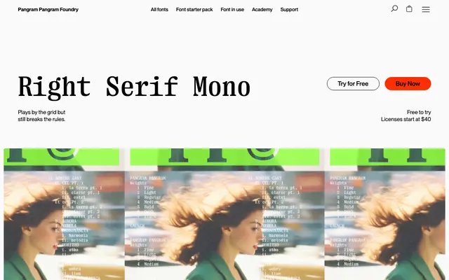 PP Right Serif Mono specimen from Pangram Pangram Foundry