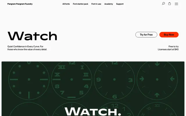 PP Watch specimen from Pangram Pangram Foundry
