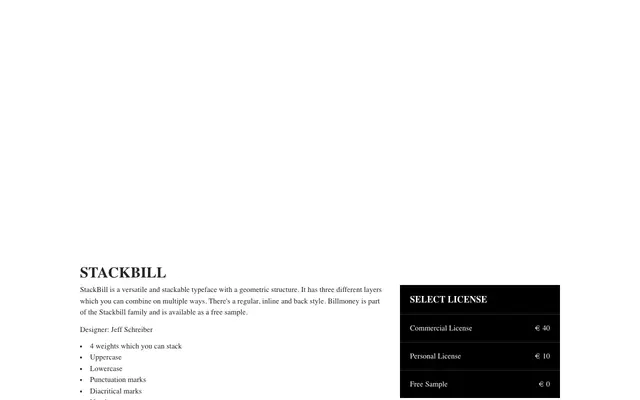 StackBill specimen from Regular Bold Italic