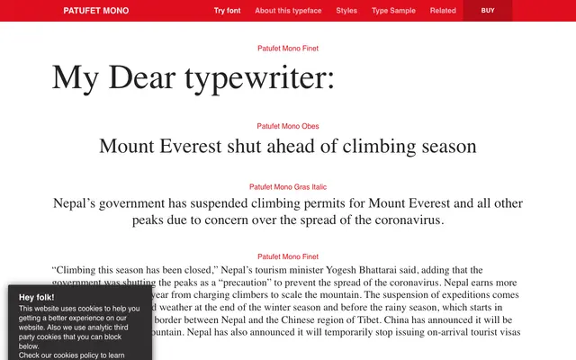 Patufet Mono specimen from Typerepublic
