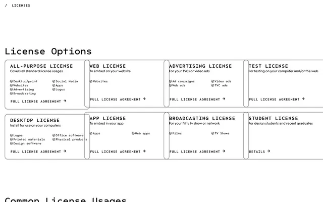 Licenses specimen from Workhorse Type Foundry