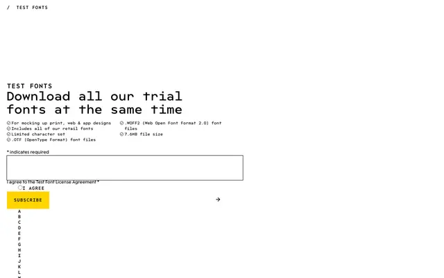 Test Fonts specimen from Workhorse Type Foundry