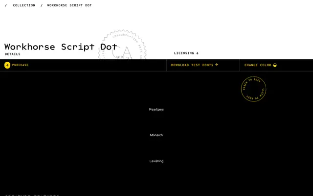 Workhorse Script Dot specimen from Workhorse Type Foundry